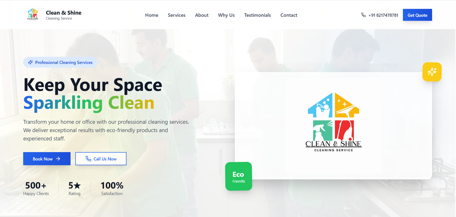 Clean and Shine cleaning service website screenshot